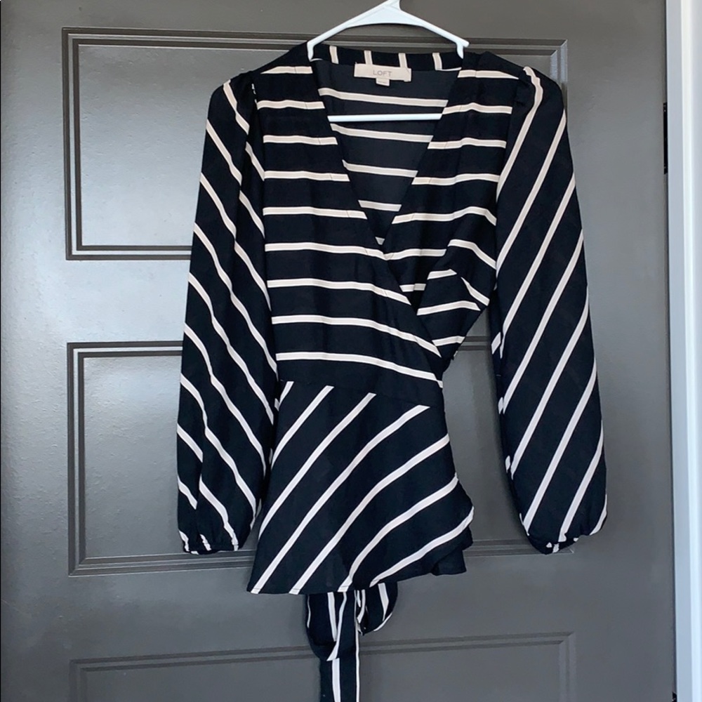 Sheer Loft Stripped Wrap Blouse